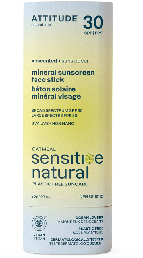 30 SPF Mineral Sunscreen Face Stick for Sensitive Skin - Unscented - 20 g