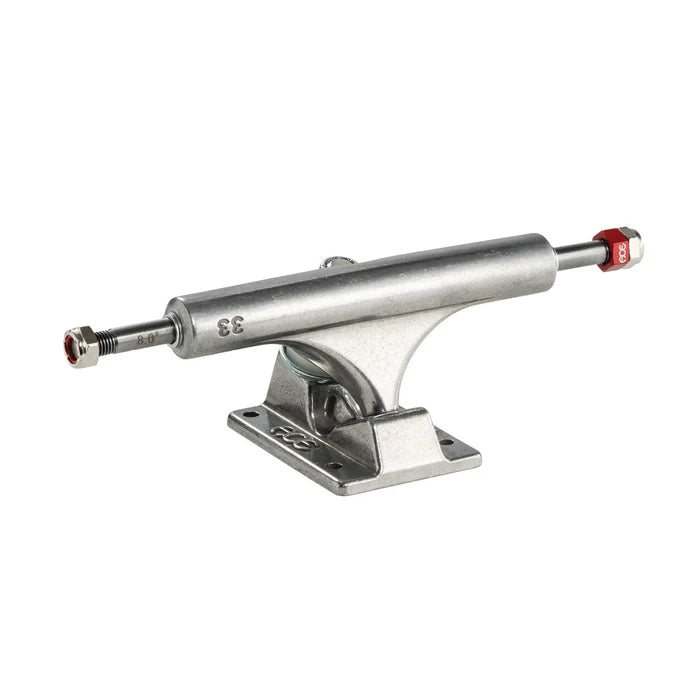 A single silver Ace Trucks AF1 skateboard truck with a polished finish, showing the side view with the truck height and the axle width.