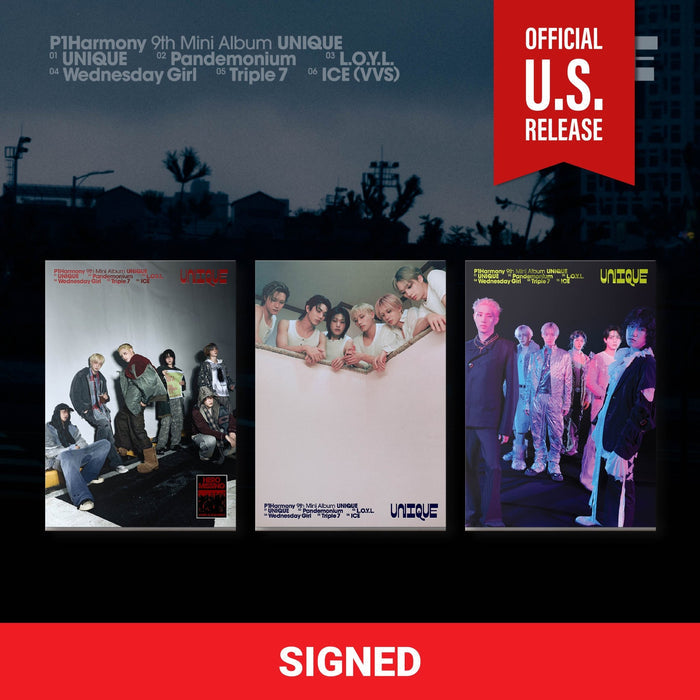 Autographed P1Harmony UNIQUE Photobook P1Harmony UNIQUE signed album pre-order, P1Harmony UNIQUE autographed photobook USA, signed P1Harmony 9th mini album, P1Harmony UNIQUE member signature, P1Harmony autographed album 2026, buy autographed P1Harmony UNIQUE, P1Harmony UNIQUE signed A Ver B Ver C Ver