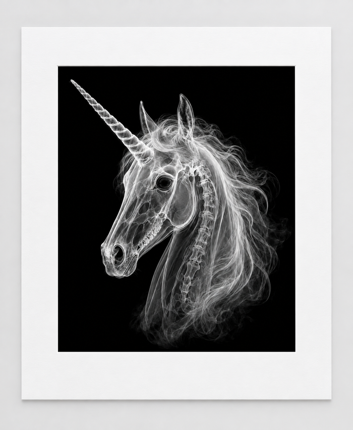 EXPOSED 001 — UNICORN artwork in 16 × 20 white mat