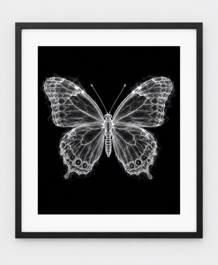 EXPOSED 002 — BUTTERFLY artwork in 16 × 20 black frame with white mat