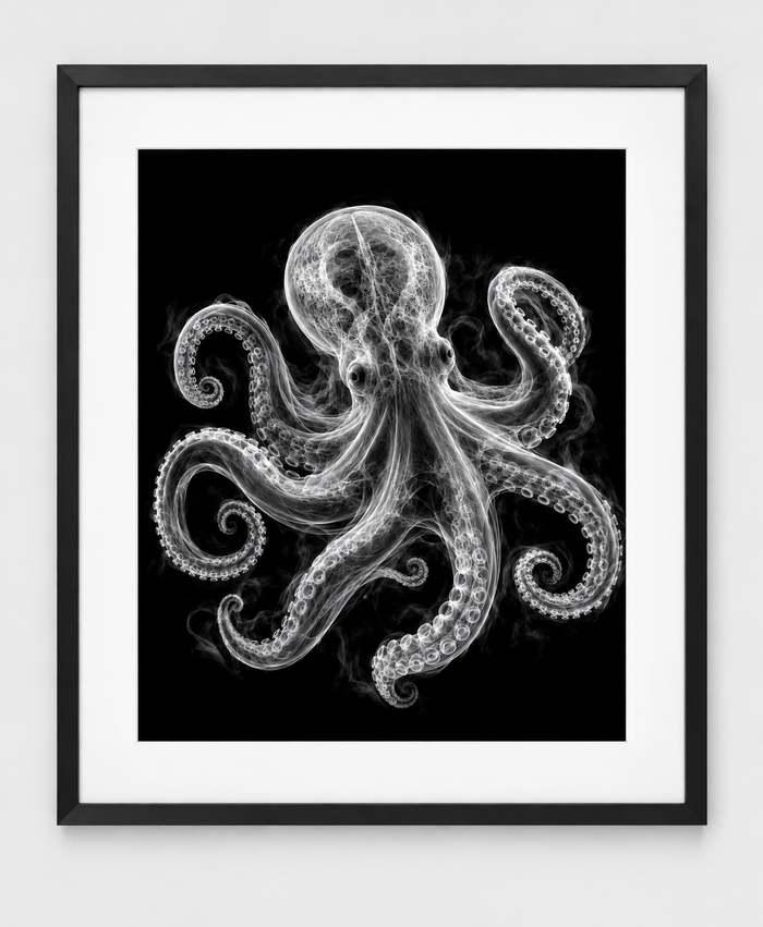 EXPOSED 003 — OCTOPUS artwork in 16 × 20 black frame with white mat