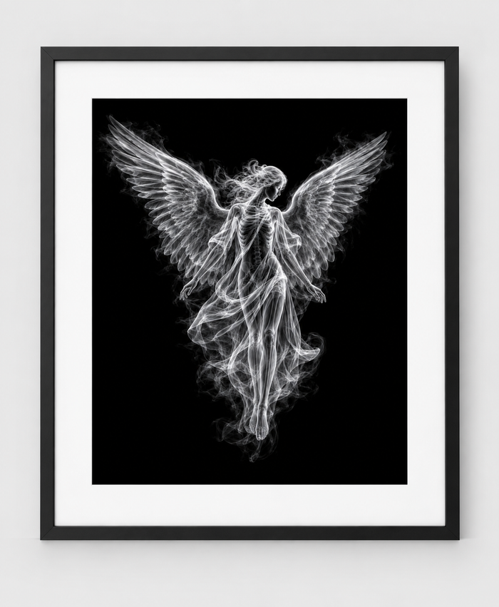 EXPOSED 004 — ANGEL artwork in 16 × 20 black frame with white mat