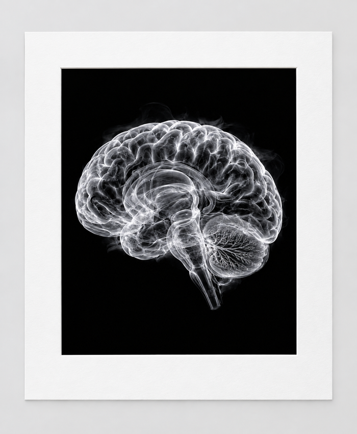 EXPOSED 005 — BRAIN artwork in 16 × 20 white mat