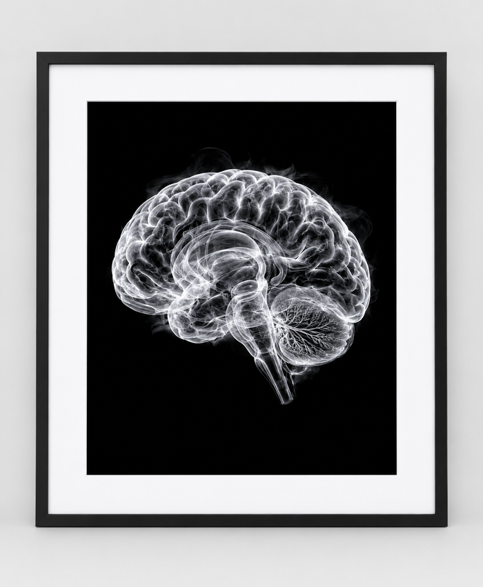 EXPOSED 005 — BRAIN artwork in 16 × 20 black frame with white mat