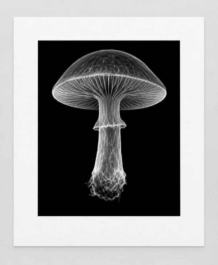 EXPOSED AUTUMN — MUSHROOM — 14 × 17 artwork in 16 × 20 white mat