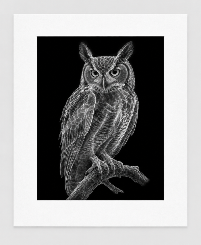 EXPOSED AUTUMN — OWL — 14 × 17 artwork in 16 × 20 white mat