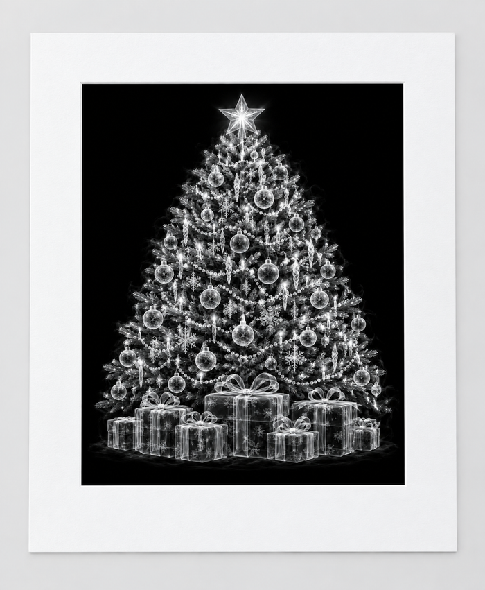 EXPOSED CHRISTMAS — CHRISTMAS TREE — 14 × 17 artwork in 16 × 20 white mat