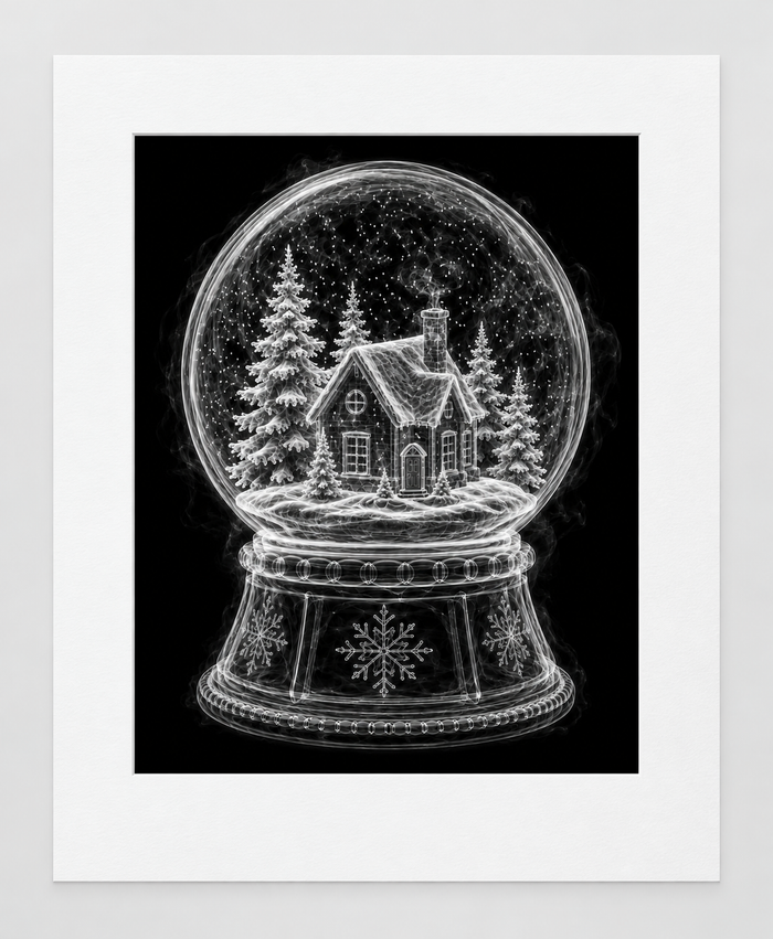EXPOSED CHRISTMAS — SNOW GLOBE — 14 × 17 artwork in 16 × 20 white mat