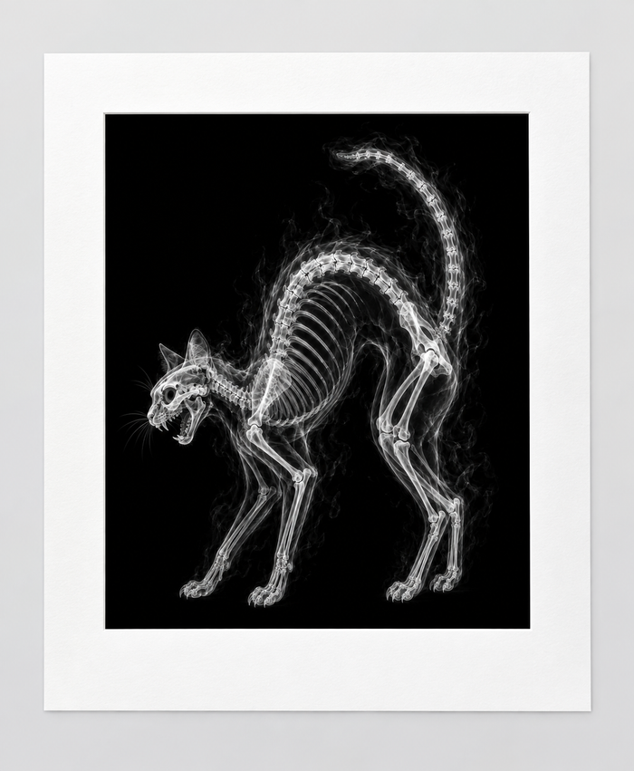 EXPOSED HALLOWEEN — BLACK CAT — 14 × 17 artwork in 16 × 20 white mat