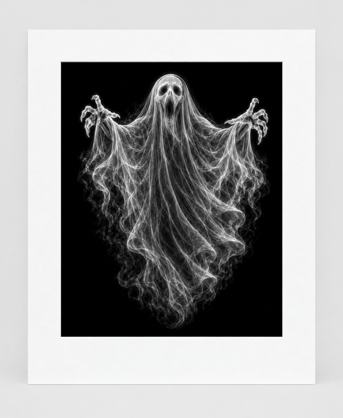 EXPOSED HALLOWEEN — GHOST — 14 × 17 artwork in 16 × 20 white mat
