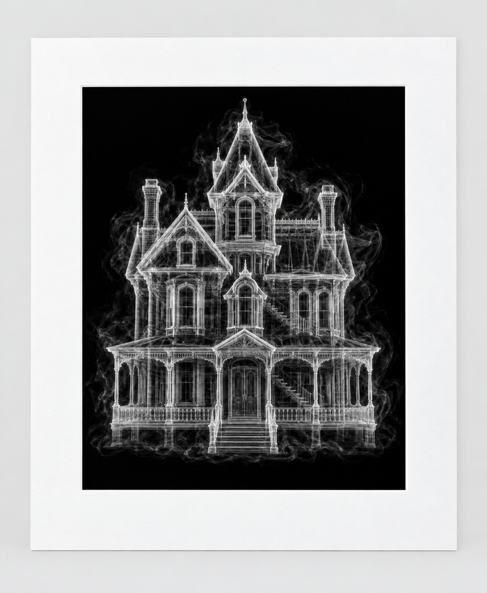 EXPOSED HALLOWEEN — HAUNTED HOUSE — 14 × 17 artwork in 16 × 20 white mat