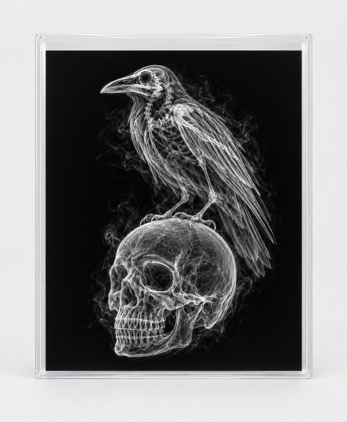 EXPOSED HALLOWEEN — RAVEN ON SKULL in clear rigid card sleeve