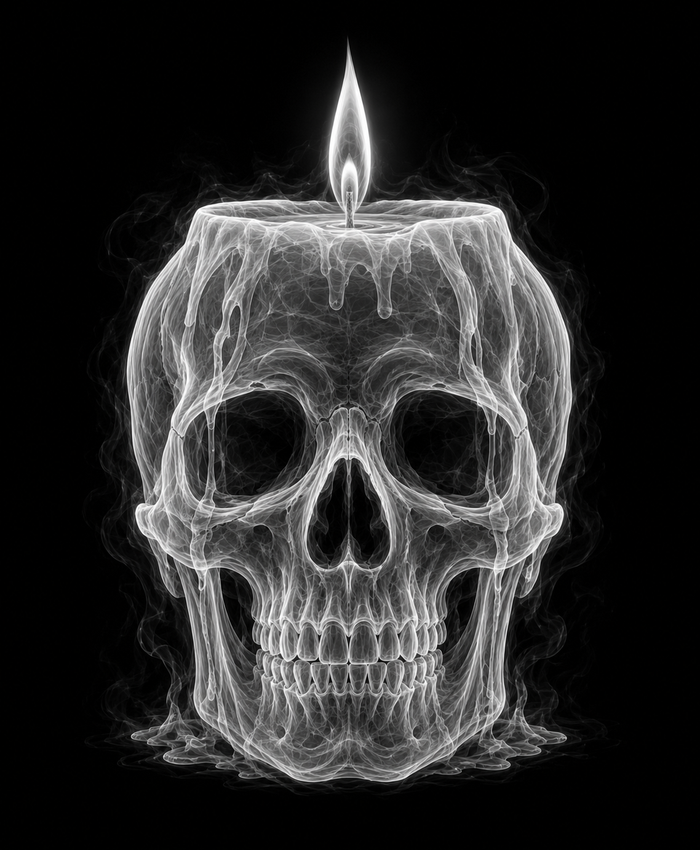EXPOSED Halloween Skull Candle high-detail X-ray artwork