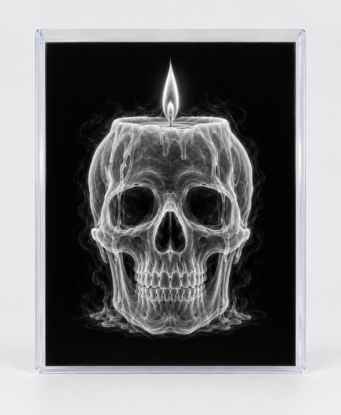 EXPOSED HALLOWEEN — SKULL CANDLE in clear rigid card sleeve
