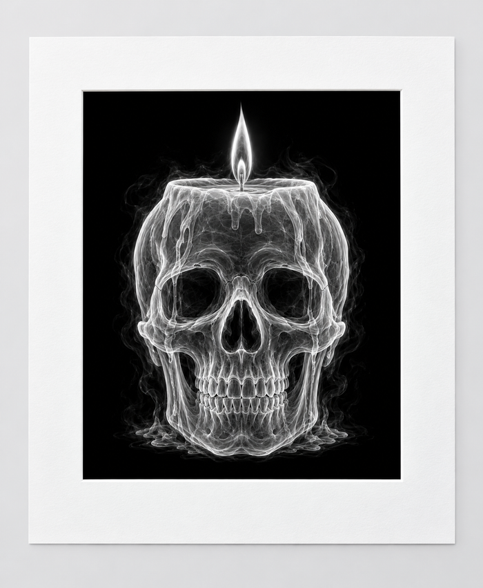 EXPOSED HALLOWEEN — SKULL CANDLE — 14 × 17 artwork in 16 × 20 white mat