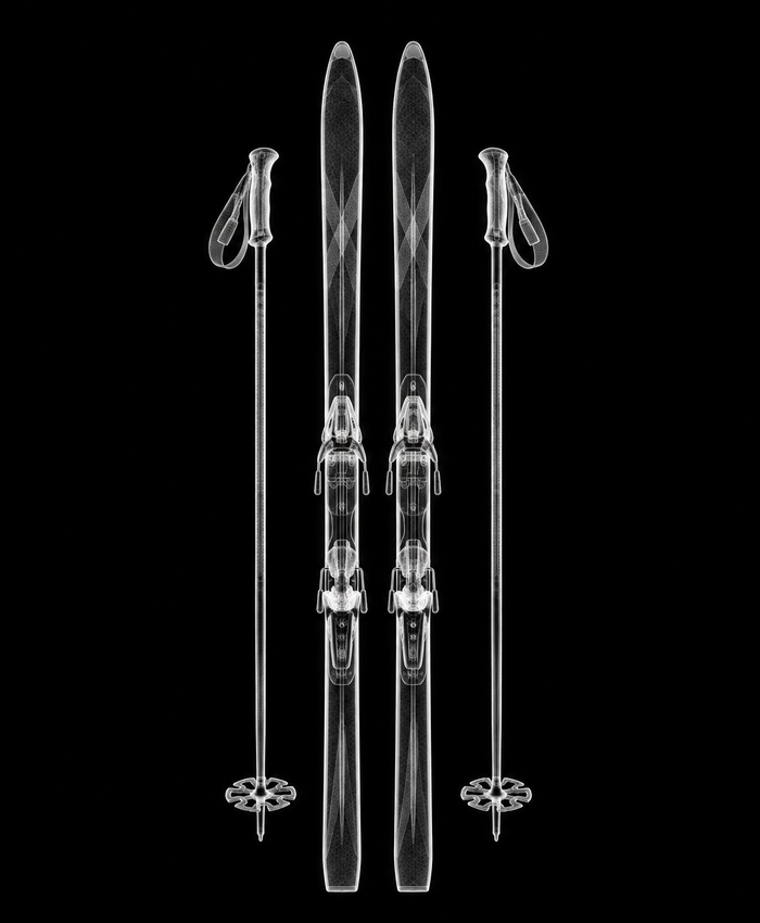 EXPOSED Winter Cross-country Skis with Poles X-ray artwork