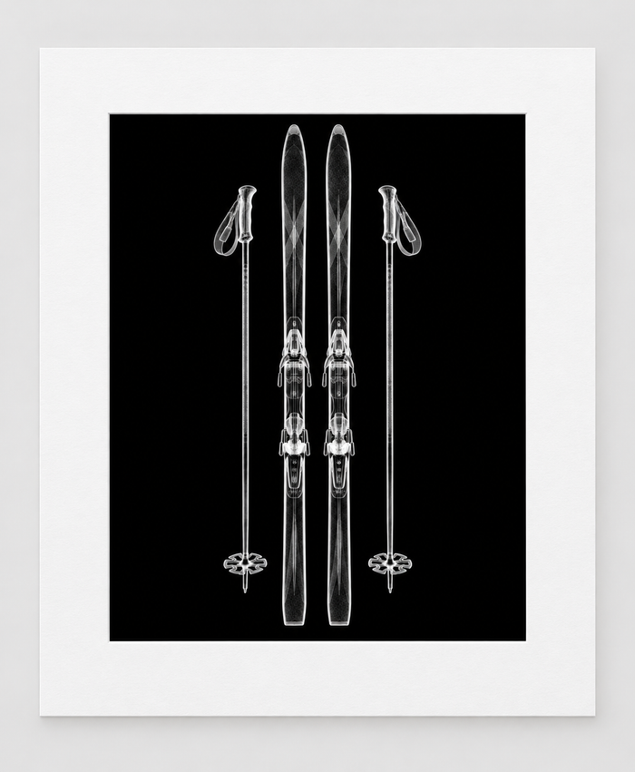 EXPOSED WINTER — CROSS-COUNTRY SKIS WITH POLES — 14 × 17 artwork in 16 × 20 white mat