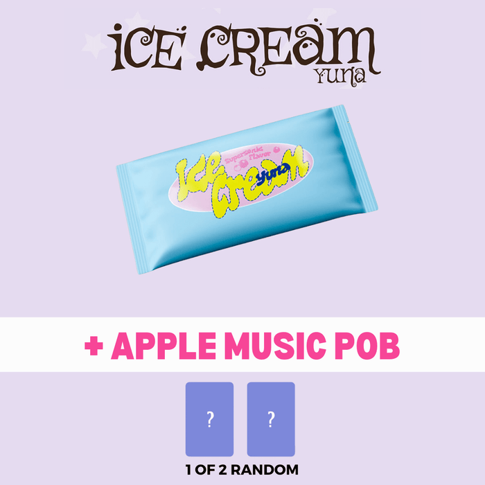 ITZY Yuna ICE CREAM ice cream version pre-order, Yuna 1st mini album ice cream packaging, Yuna ICE CREAM postcard set 21, Yuna ICE CREAM paper air freshener, Yuna ICE CREAM first edition keypad sticker, ITZY Yuna solo debut buy USA 2026, MIDZY Yuna ICE CREAM snack package version preorder benefit apple music pob