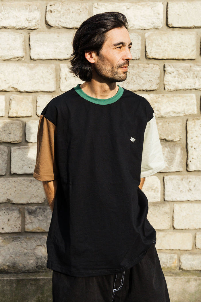 Magenta Skateboards Panels Tee Black on model