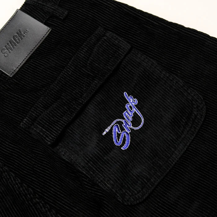 Snack Mic Check Corduroy Pants Black back pocket embroidery detail
