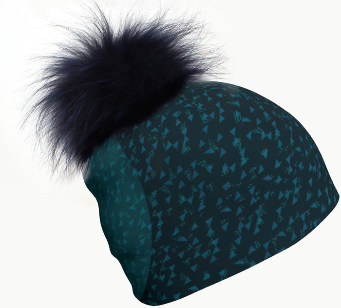 Teal Flakes Pompom Beanie - Women's