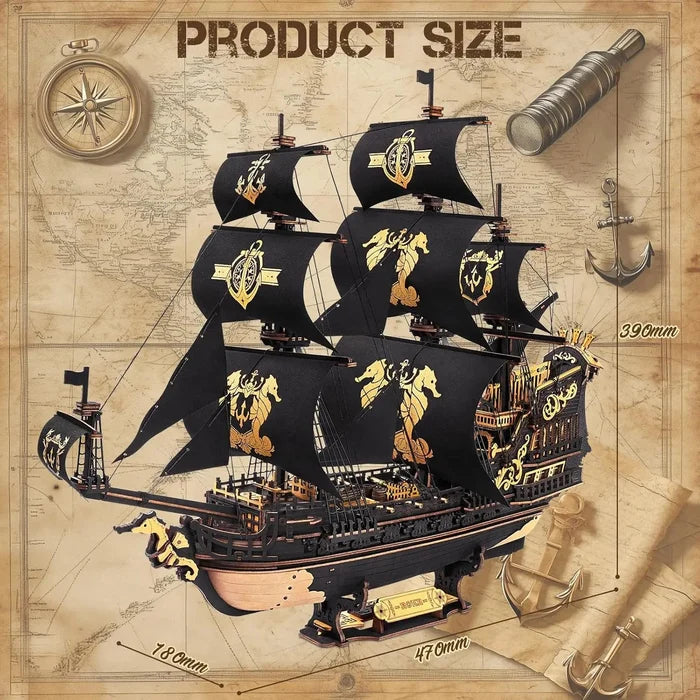 The Seahorse Barque – 3D wooden puzzle kit, HiNooki (image 4)