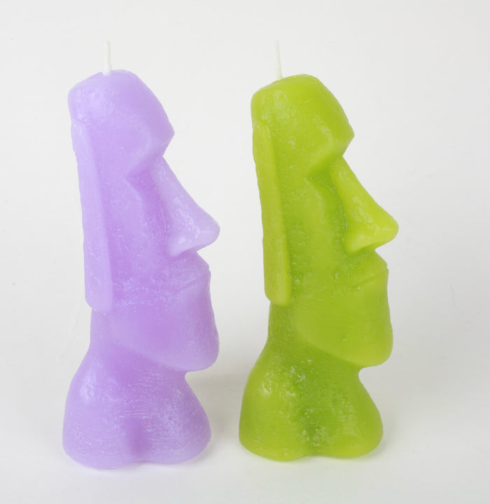 Theories Easter Island Moai Candle / Skate Wax side purple and green