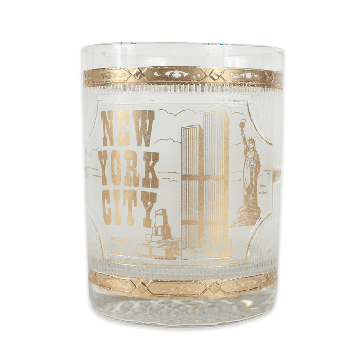 Vintage New York City Whiskey Glass Culver 22kt Twin Towers
