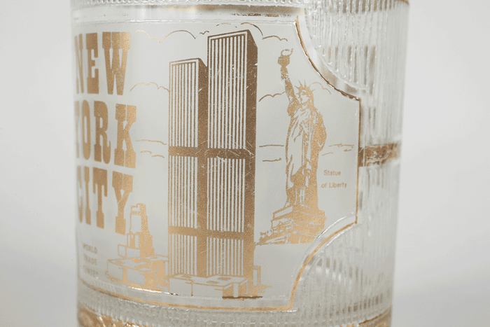 Vintage New York City Whiskey Glass Culver 22kt Twin Towers