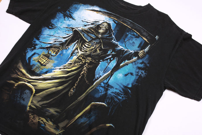 Vintage Skeleton Grim Reaper Y2K Tee Black XL